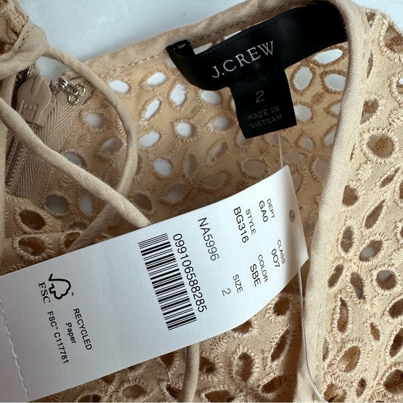 J. Crew Eyelet Puff Sleeve Blouse Tan Women's size 2 Shirt Sandy Beach Tan NEW - Picture 3 of 5